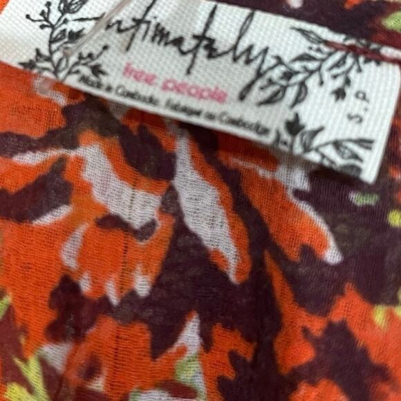Free People "Say It To Me" Red Orange Yellow Floral Chiffon Bodysuit-Small - Picture 5 of 7